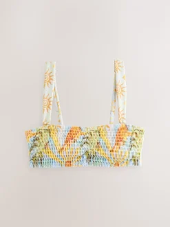 Never Fully Dressed Blue Sun Shirred Bandeau Bikini Top