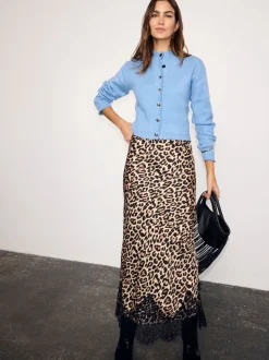 Never Fully Dressed Brown Leopard Print Lace Maeva Midi Skirt