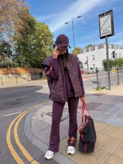 Never Fully Dressed Burgundy Embroidered Cotton Flare Leggings