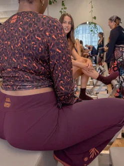 Never Fully Dressed Burgundy Embroidered Cotton Flare Leggings