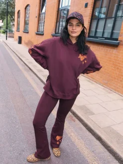 Never Fully Dressed Burgundy Red Embroidery Cotton Hoodie