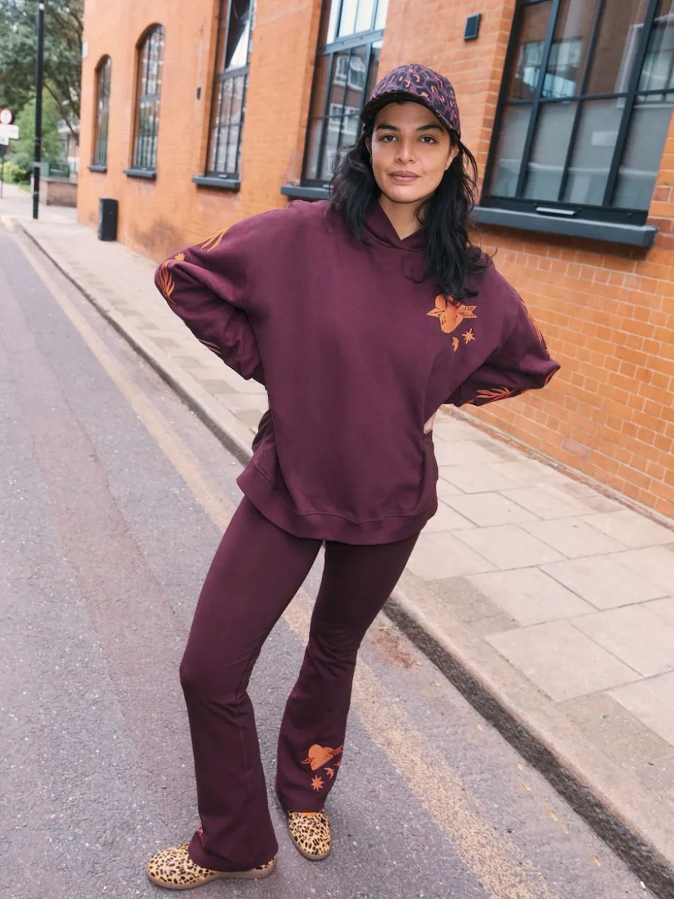Never Fully Dressed Burgundy Red Embroidery Cotton Hoodie