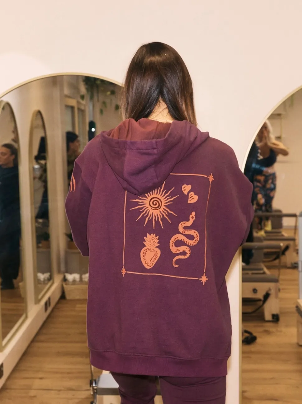 Never Fully Dressed Burgundy Red Embroidery Cotton Hoodie
