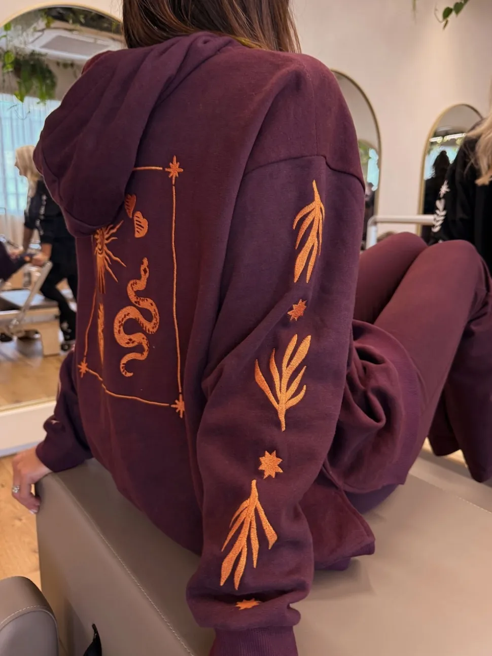 Never Fully Dressed Burgundy Red Embroidery Cotton Hoodie