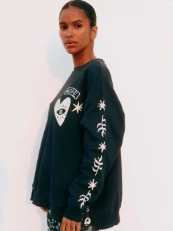 Never Fully Dressed Charcoal Grey Embroidered Sweatshirt