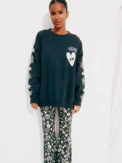 Never Fully Dressed Charcoal Grey Embroidered Sweatshirt
