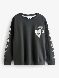 Never Fully Dressed Charcoal Grey Embroidered Sweatshirt