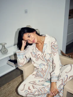 Never Fully Dressed Cream Octopus Viscose Button Through Pyjamas