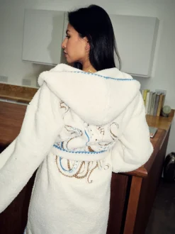Never Fully Dressed Cream Octopus Borg Fleece Robe