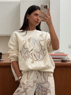 Never Fully Dressed Cream Octopus Cotton Brushed Sweatshirt