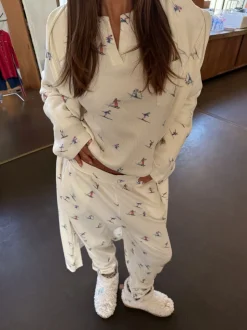 Never Fully Dressed Cream Ski Print Waffle Twosie Pyjamas