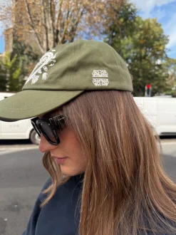 Never Fully Dressed Green with Cream Embroidery Cotton Twill Cap