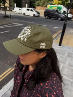 Never Fully Dressed Green with Cream Embroidery Cotton Twill Cap