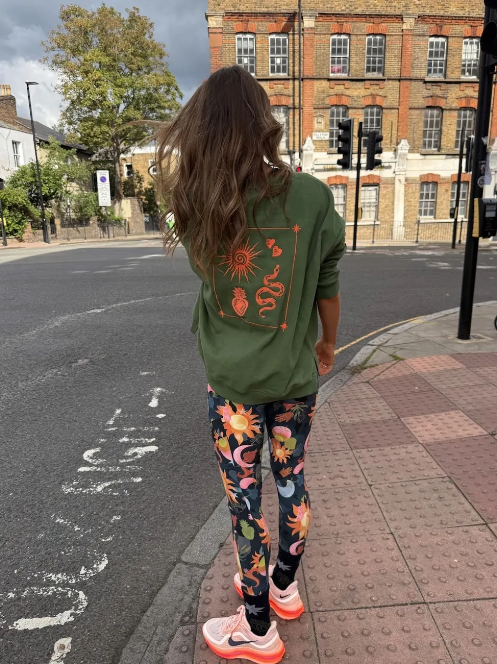 Never Fully Dressed Khaki Green Embroidered Sweatshirt