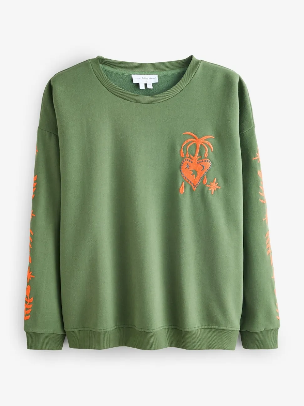 Never Fully Dressed Khaki Green Embroidered Sweatshirt
