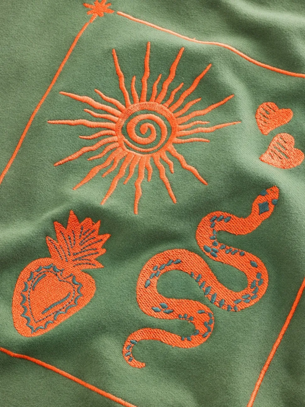 Never Fully Dressed Khaki Green Embroidered Sweatshirt