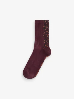 Never Fully Dressed Leopard/Burgandy/Orange Ribbed Socks 3 Pack