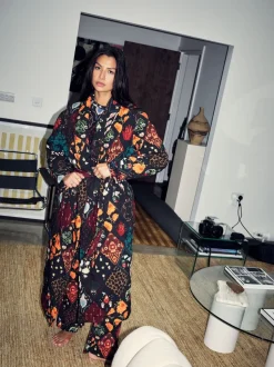 Never Fully Dressed Night Garden Quilted Robe with Faux Fur Lining