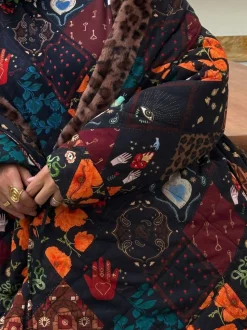 Never Fully Dressed Night Garden Quilted Robe with Faux Fur Lining