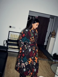 Never Fully Dressed Night Garden Quilted Robe with Faux Fur Lining