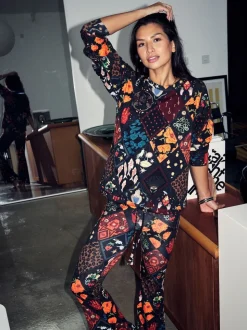 Never Fully Dressed Night Garden Patch Print Cotton Flare Leg Pyjamas Set