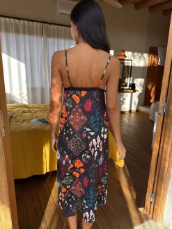 Never Fully Dressed Night Garden Satin Long Line Robe
