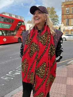 Never Fully Dressed Red Animal Bow Blanket Scarf