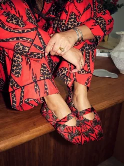 Never Fully Dressed Red Bow Mary Jane Slippers