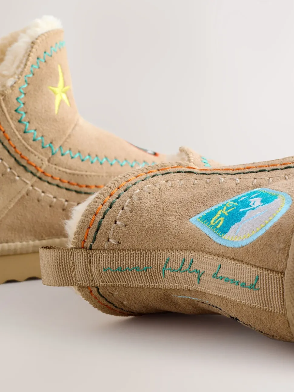 Never Fully Dressed Stone Embroidery Suede Leather Boots