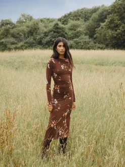 Nobodys Child Brown Long Sleeve Laurella Midi Dress