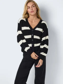 NOISY MAY Black Stripe Long Sleeve Cardigan