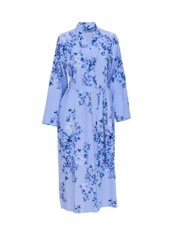 Nora Rose Blue Floral Print Lace Insert Long Sleeve Dressing Gown