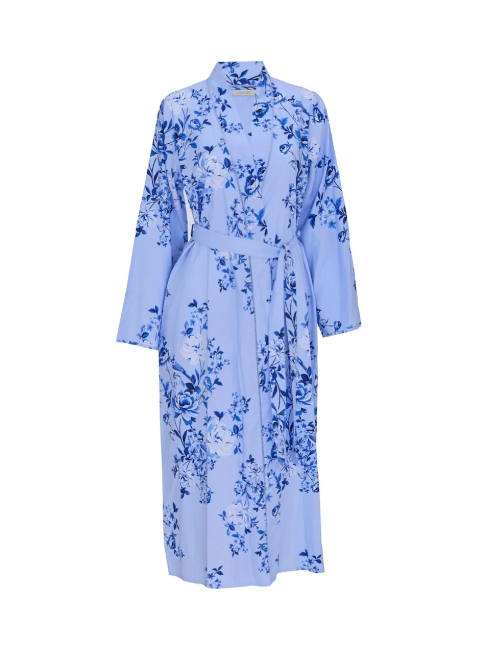 Nora Rose Blue Floral Print Lace Insert Long Sleeve Dressing Gown