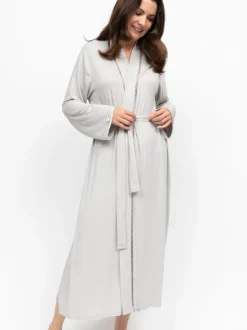 Nora Rose Grey Jersey Lace Insert Long Sleeve Dressing Gown