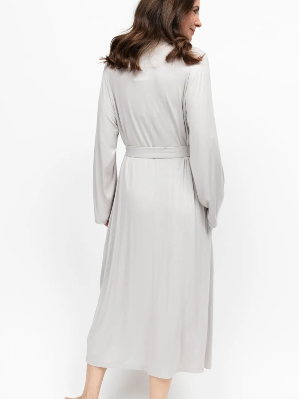 Nora Rose Grey Jersey Lace Insert Long Sleeve Dressing Gown