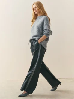 Nothing Ordinary Black Faux Leather Side Stripe Trousers
