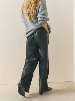 Nothing Ordinary Black Faux Leather Side Stripe Trousers