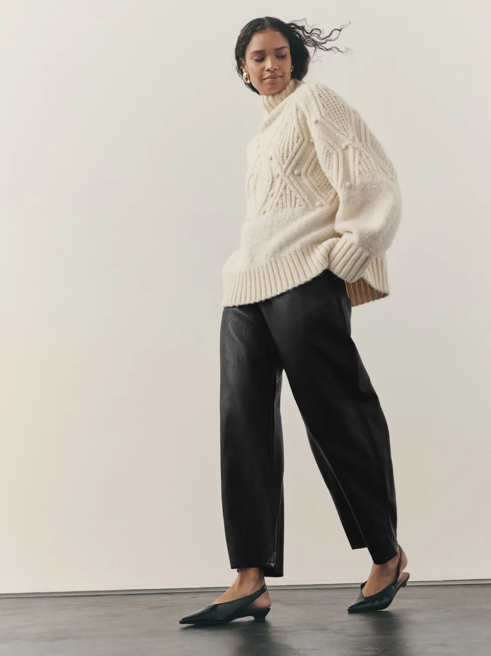 Nothing Ordinary Black Faux Leather Barrel Leg Trousers