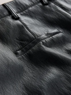 Nothing Ordinary Black Faux Leather Barrel Leg Trousers