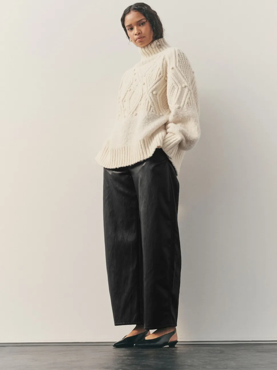 Nothing Ordinary Black Faux Leather Barrel Leg Trousers