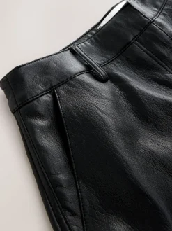 Nothing Ordinary Black Faux Leather Barrel Leg Trousers