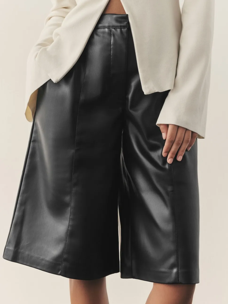 Nothing Ordinary Black Faux Leather Knee Length Bermuda Shorts