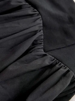 Nothing Ordinary Black Jersey Woven Mix A Line Heavyweight Cotton Midi Skirt