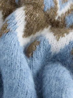 Nothing Ordinary Blue Check Fairisle Pattern Knit Zip Through Jumper With Wool