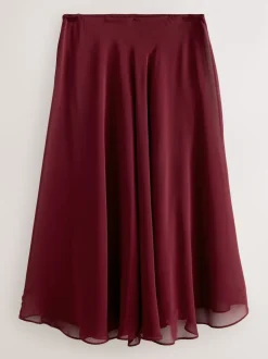 Nothing Ordinary Burgundy Red Check Godet Midi Skirt