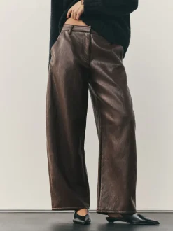 Nothing Ordinary Chocolate Brown Faux Leather Barrel Leg Trousers