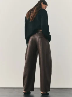 Nothing Ordinary Chocolate Brown Faux Leather Barrel Leg Trousers