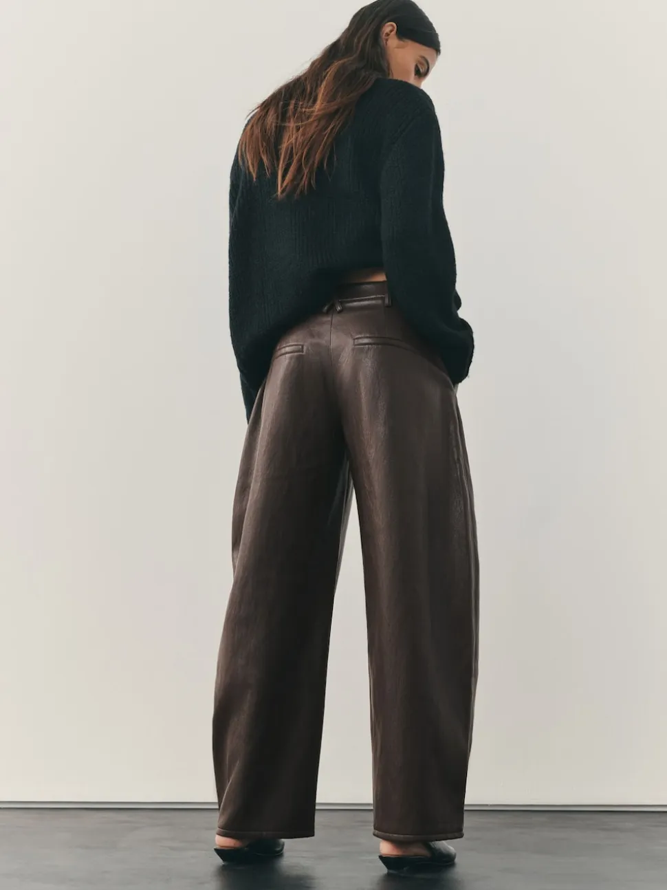 Nothing Ordinary Chocolate Brown Faux Leather Barrel Leg Trousers