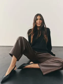 Nothing Ordinary Chocolate Brown Faux Leather Barrel Leg Trousers
