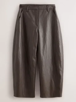 Nothing Ordinary Chocolate Brown Faux Leather Barrel Leg Trousers